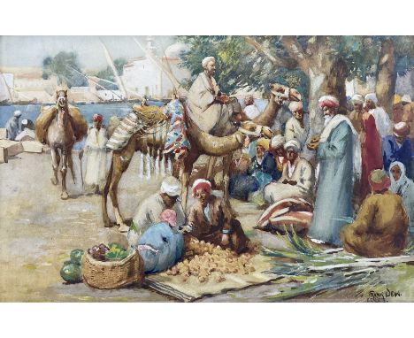 Frank Dean (Leeds 1865-1947): Market Scene 'Egypt', watercolour signed and titled 36cm x 54cm 