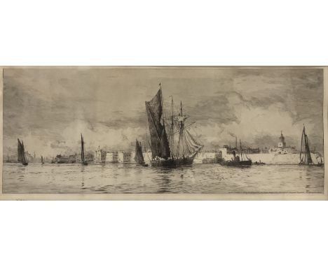William Lionel Wyllie (British 1851-1931) 'Hot Walls - Portsmouth', etching signed in pencil pub.1911, 20cm x 51cm