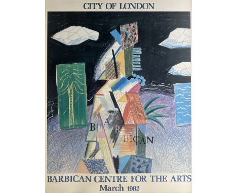 After David Hockney (British 1937-): 'City of London, Barbican Centre for the Arts', exhibition poster pub. 1982, 92cm x 70cm