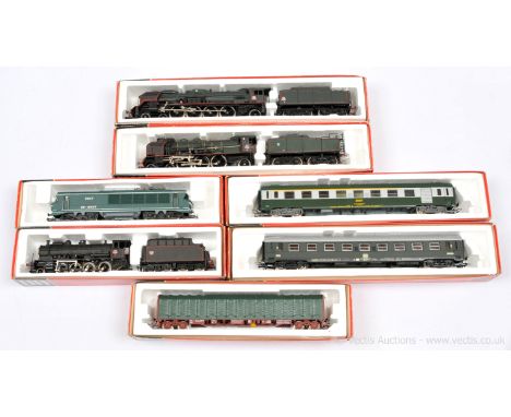 Jouef HO SNCF Locos and Rolling Stock comprising 8269 4-8-2 green livery Steam Loco No.241.P.7, 8283 2-8-0 black Steam Loco N