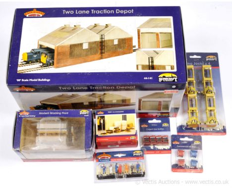 Bachmann OO Gauge Scenecraft Accessories comprising 44-141 2-lane Traction Depot, 44-095 modern washing point, 47-042 pack of
