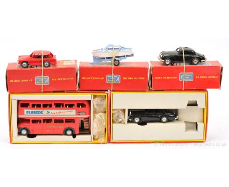 Triang Minic Motorway Road Vehicles comprising M1545 red Double Decker Bus complete with spares including track guide, M1541 