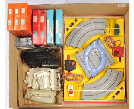 Triang Minic Motorway Car Set and accessories comprising M1522 Racing Set containing white Mercedes Sports Car No.52 and gree