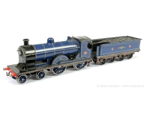 Bassett-Lowke Gauge 1 4-4-0 Loco and Tender CR (Caledonian Railway) lined blue "Dunalistair" No.142, 3-rail electric.  Loco a
