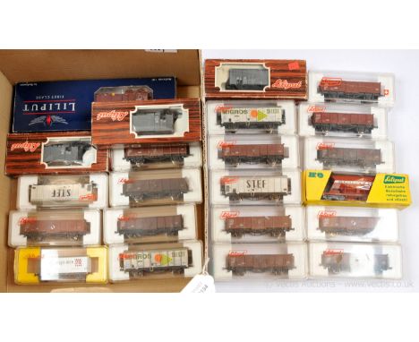 Liliput HO European Outline Goods Rolling Stock comprising L224416 SNCF brown Bogie Van (by Bachmann), 3 x 24756 SBB grey Box