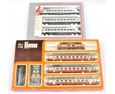 Lima HO Train Packs comprising 9700 Dutch Outline "Koploper" 3-Car EMU in Aegon livery, damage to one pantograph, condition G