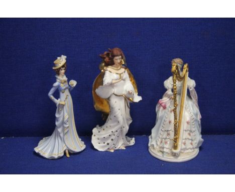 A ROYAL WORCESTER FIGURINE 'MUSIC A/F' TOGETHER WITH 2 OTHER FIGUIRINESConditionReport:THE FIGURINE 'MUSIC' IS MISSING AN ARM