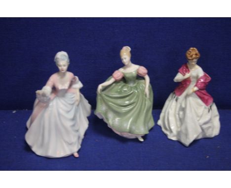 TWO ROYAL DOULTON FIGURINES 'DIANA' AND 'MICHELLE' TOGETHER WITH A ROYAL WORCESTER FIGURINE 'FIRST DANCE'