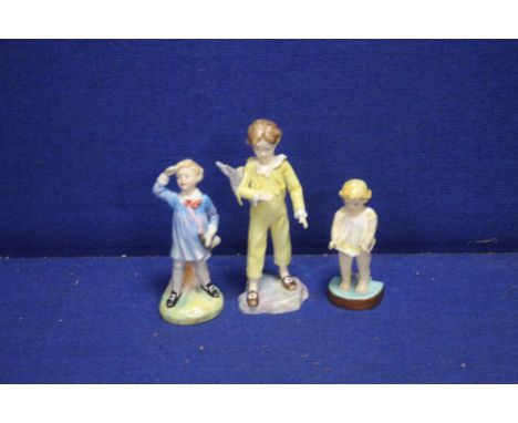 TWO ROYAL WORCESTER FIGURES 'PARAKEET' AND 'JOAN' AND A ROYAL DOULTON FIGURE 'LITTLE BOY BLUE'