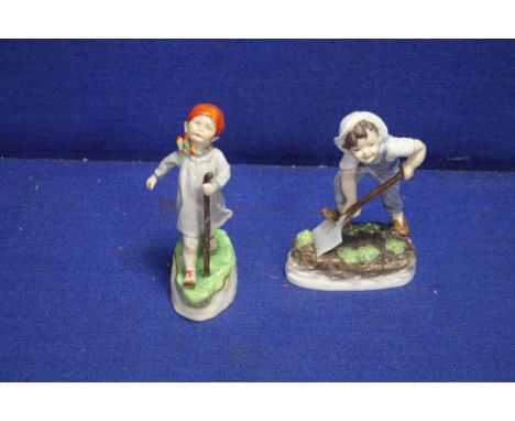 TWO ROYAL WORCESTER FIGURES 'SATURDAYS CHILD WORKS HARD FOR A LIVING' AND 'THURSDAYS CHILD HAS FAR TO GO'