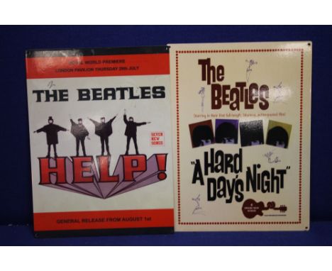TWO ENAMEL BEATLES SIGNS "HELP" AND "A HARD DAYS NIGHT"
