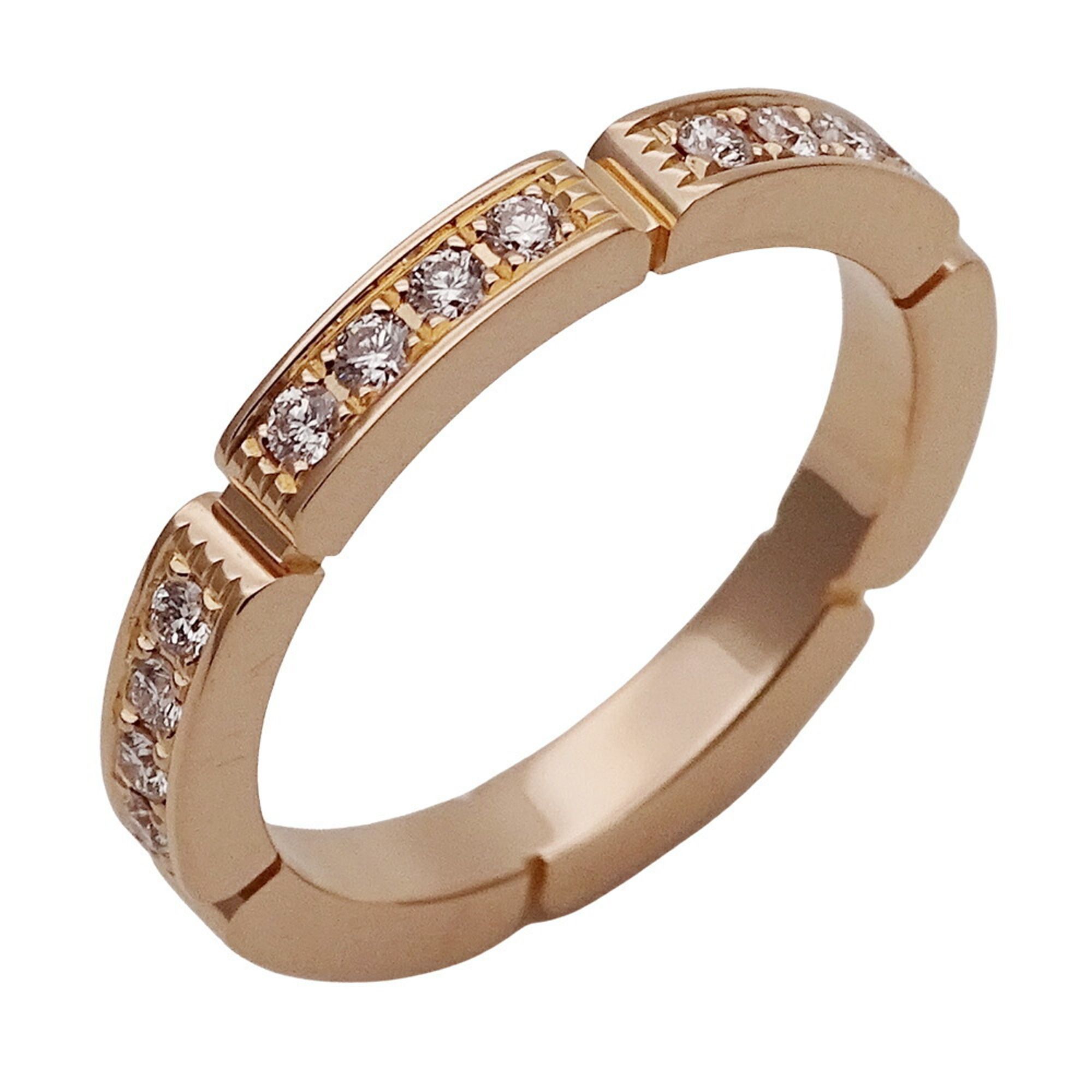 Cartier ring for women, 750PG, half diamond, Maillon Panthere, pink gold, #48, size 8, polished