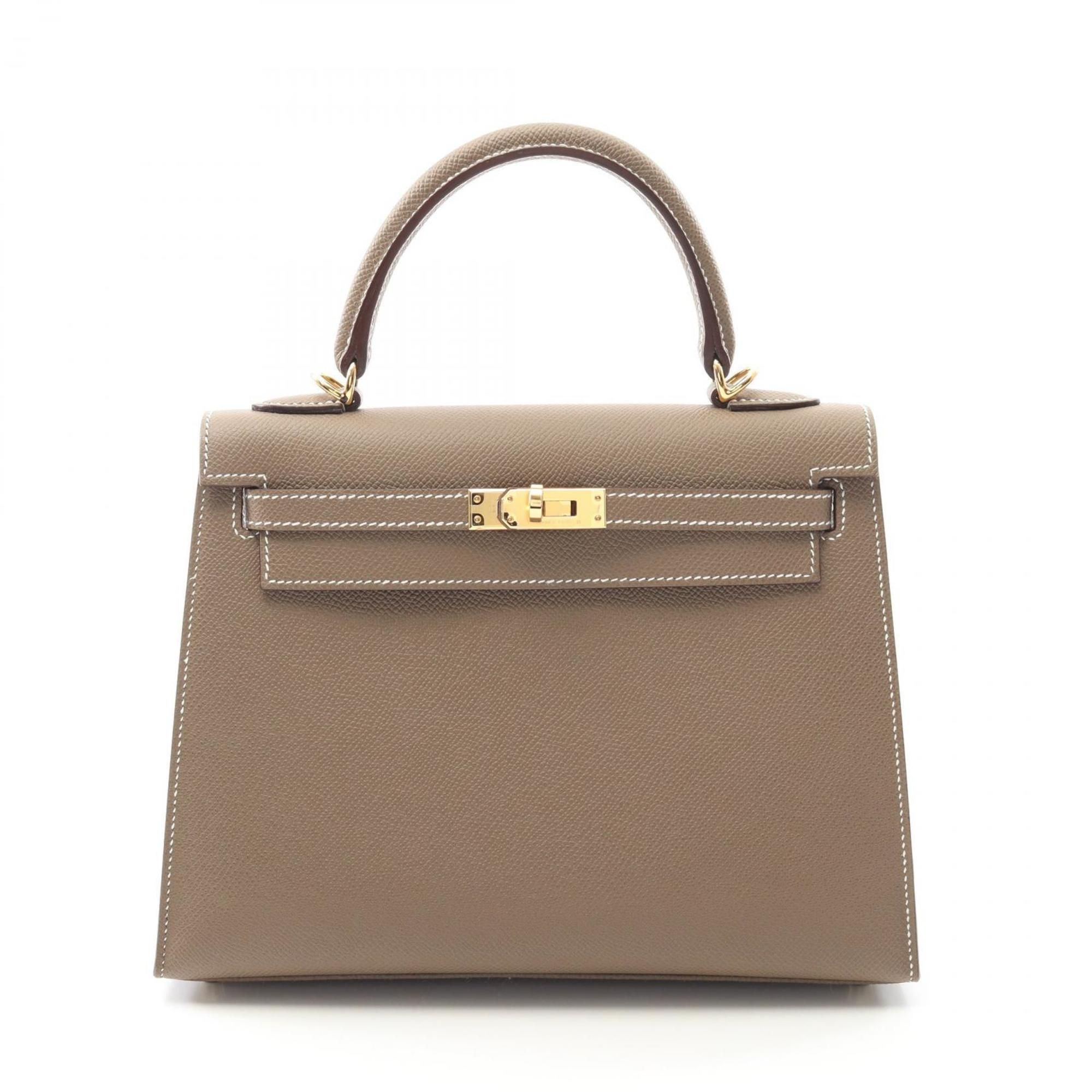 Hermes Hermès Kelly 25 handbag, leather, Epsom brown, women's, 038416CC