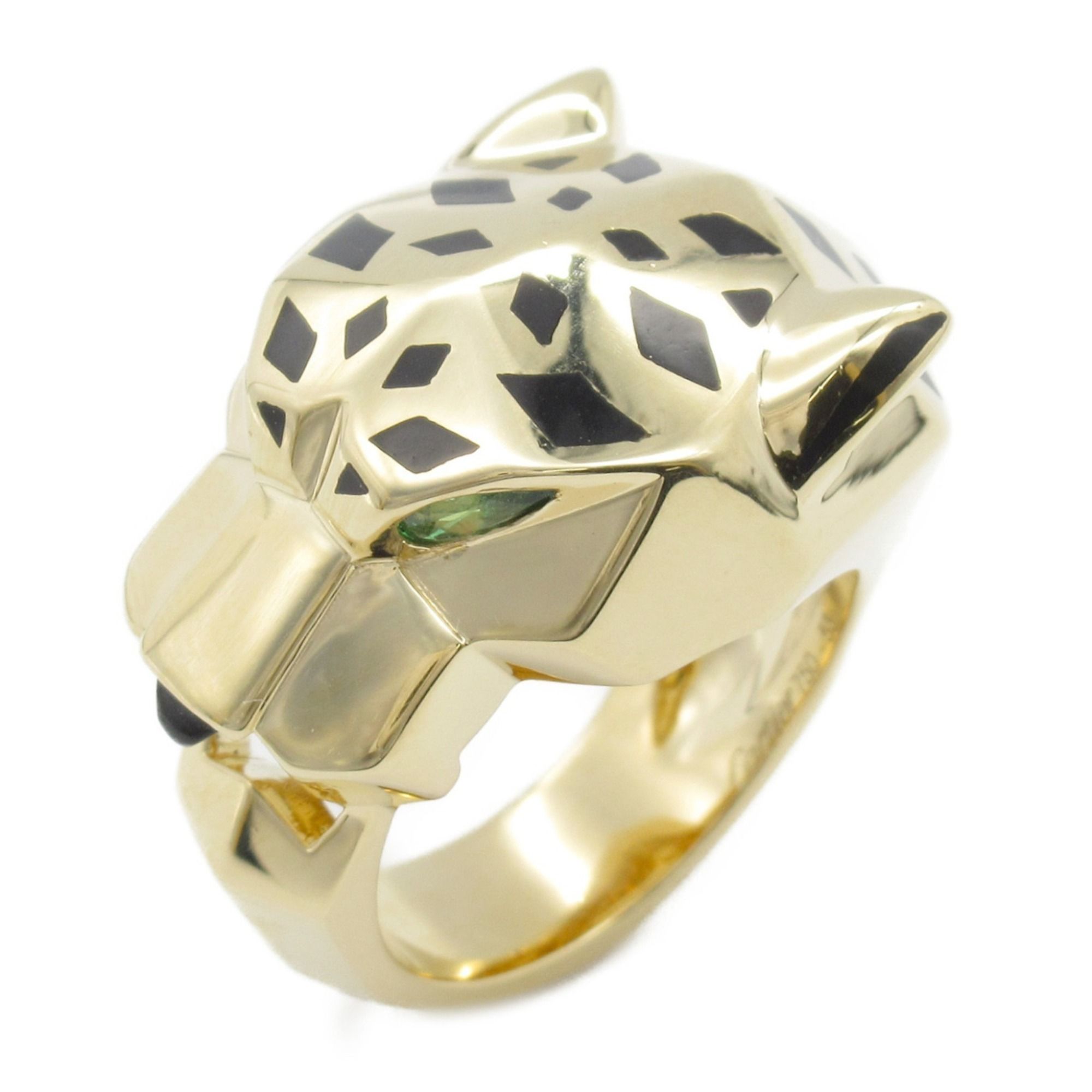 Cartier Panthère de lacquered ring with tsavorite garnet and onyx in 18k yellow gold. Available gree