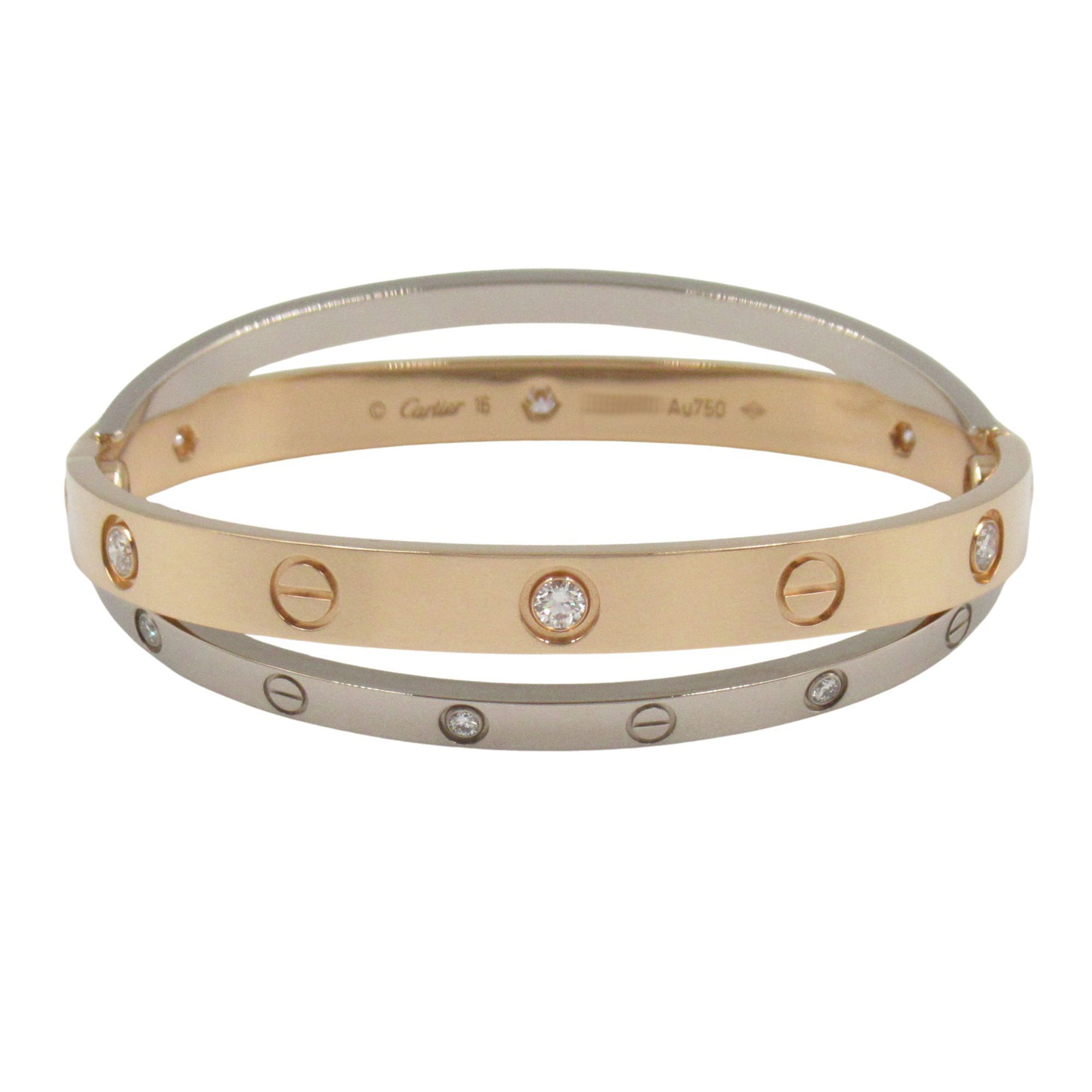 Cartier Love Bracelet 12PD Accessory, K18WG (White Gold) K18PG (Pink Diamond, Women's, Clear