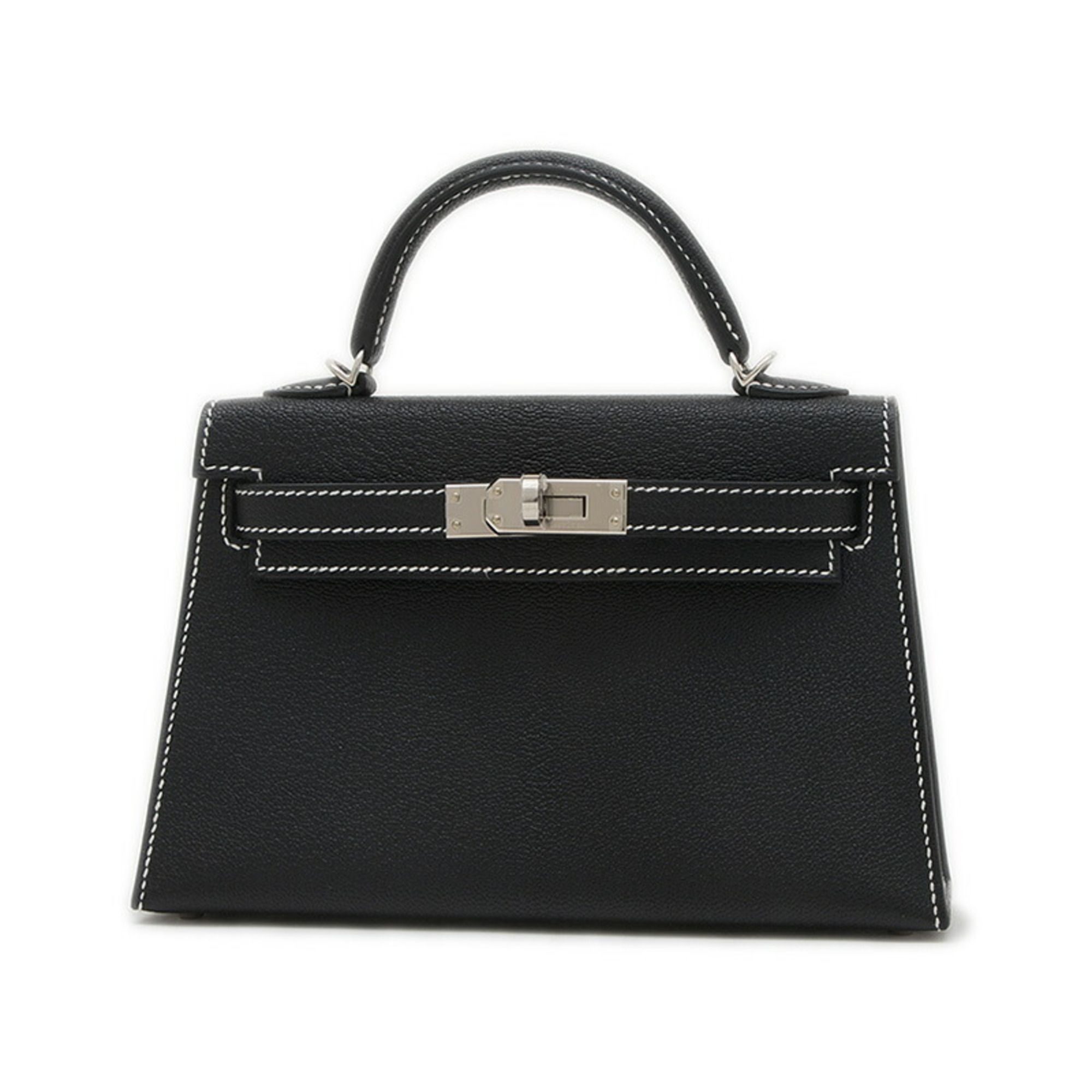 Hermes Kelly Mini Do 2 Personal Handbag Chevre Black Lime W Engraved