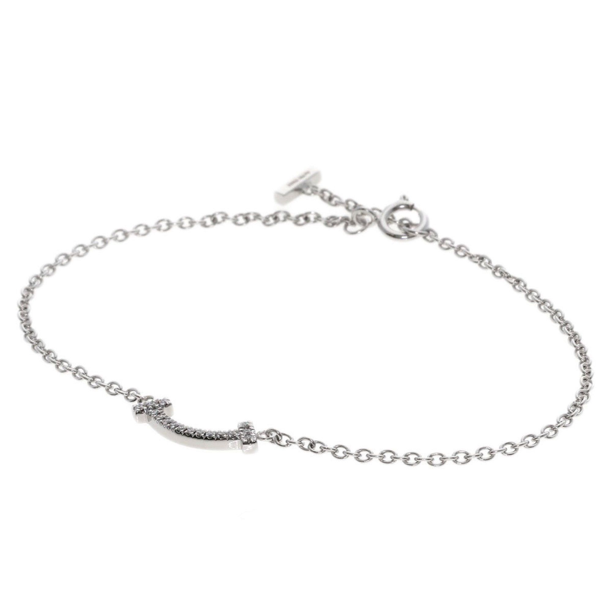 Tiffany T Smile Mini Diamond Bracelet K18 White Gold Women's