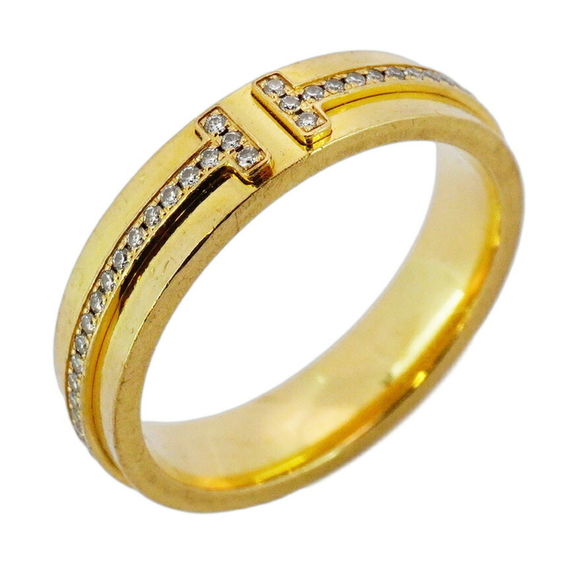 Tiffany T-Narrow Ring, 18K Yellow Gold with Diamonds, Size 12.5, Women's