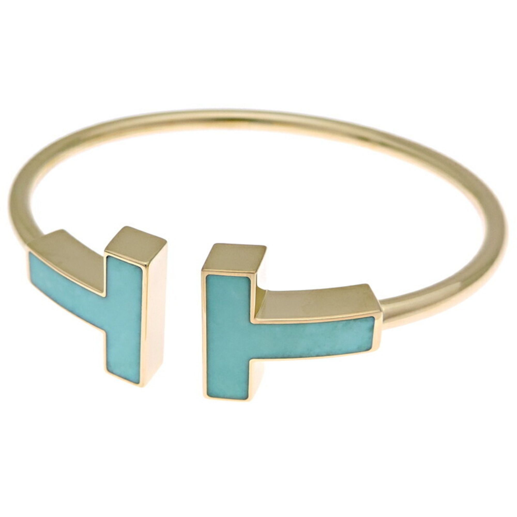 Tiffany T Wire Wide Turquoise #S Women's Bracelet in 750 Yellow Gold with Blue Accents