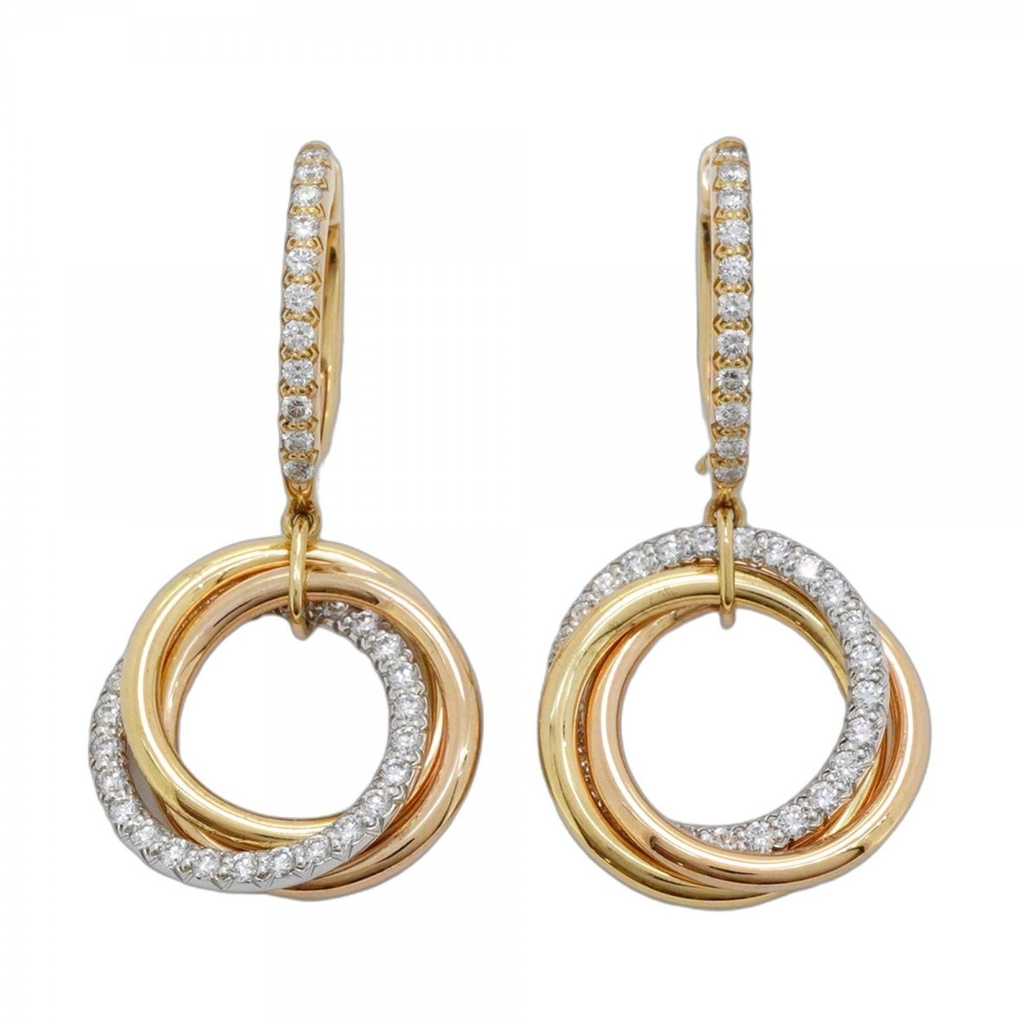 Cartier Trinity Earrings in 18K Yellow Gold, White Pink and Diamonds for Women