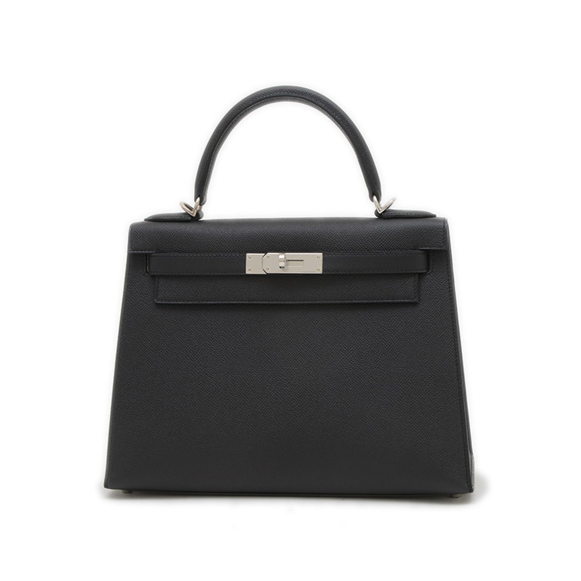 Hermes Hermès Kelly 28 Handbag, Black with Silver Hardware and Double Stamp