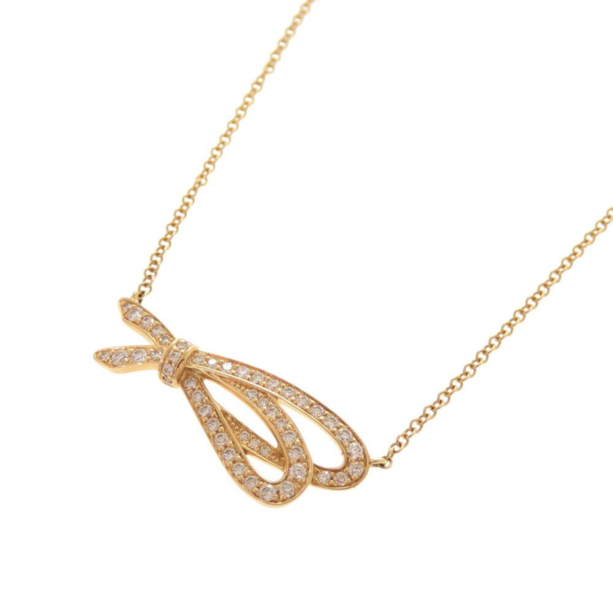 Like new Tiffany Bow 18KPG/750PG diamond and pink gold necklace 1551TIFFANY&Co.