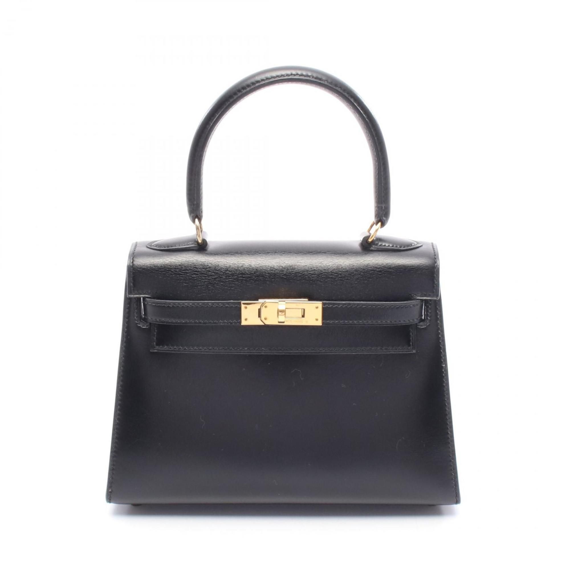 Hermes Hermès Mini Kelly Handbag, Calfskin Box Calf Leather, Black, 011750CC