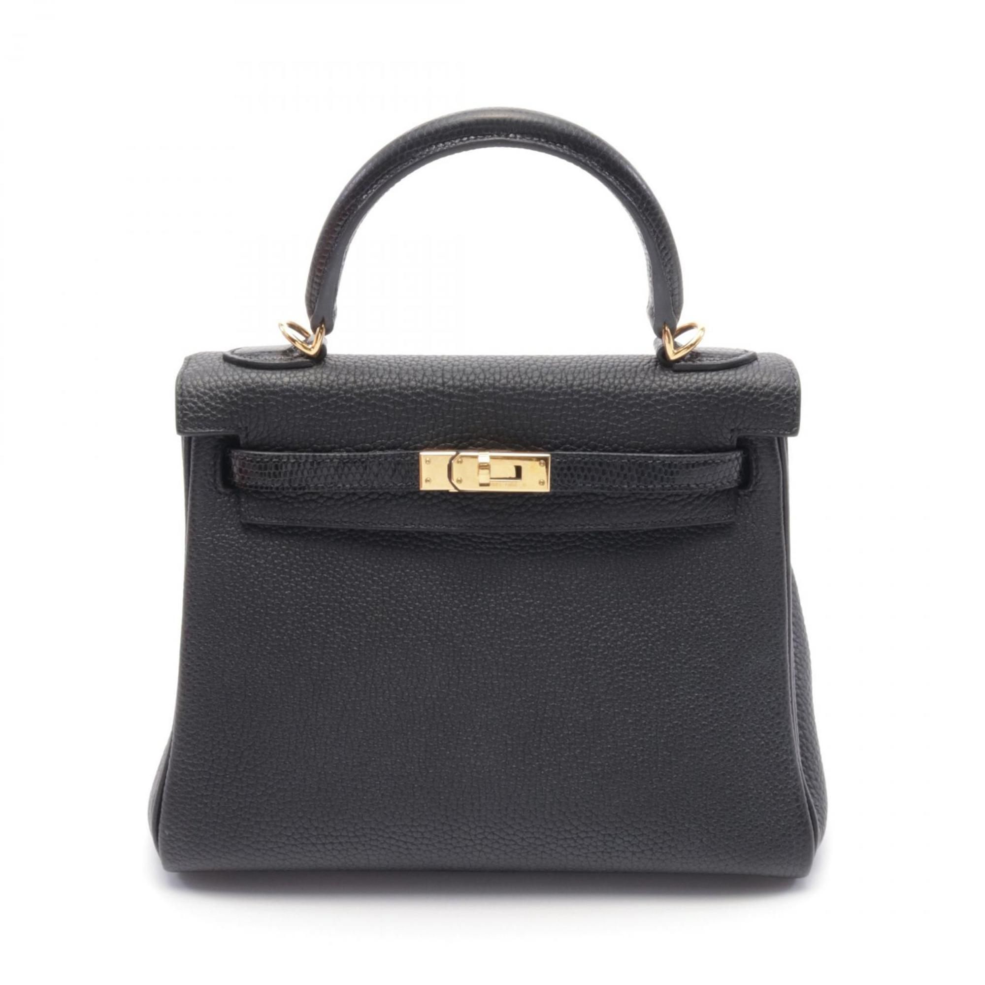 Hermes Kelly 25 Touch Handbag Exotic Leather Togo Women's Black
