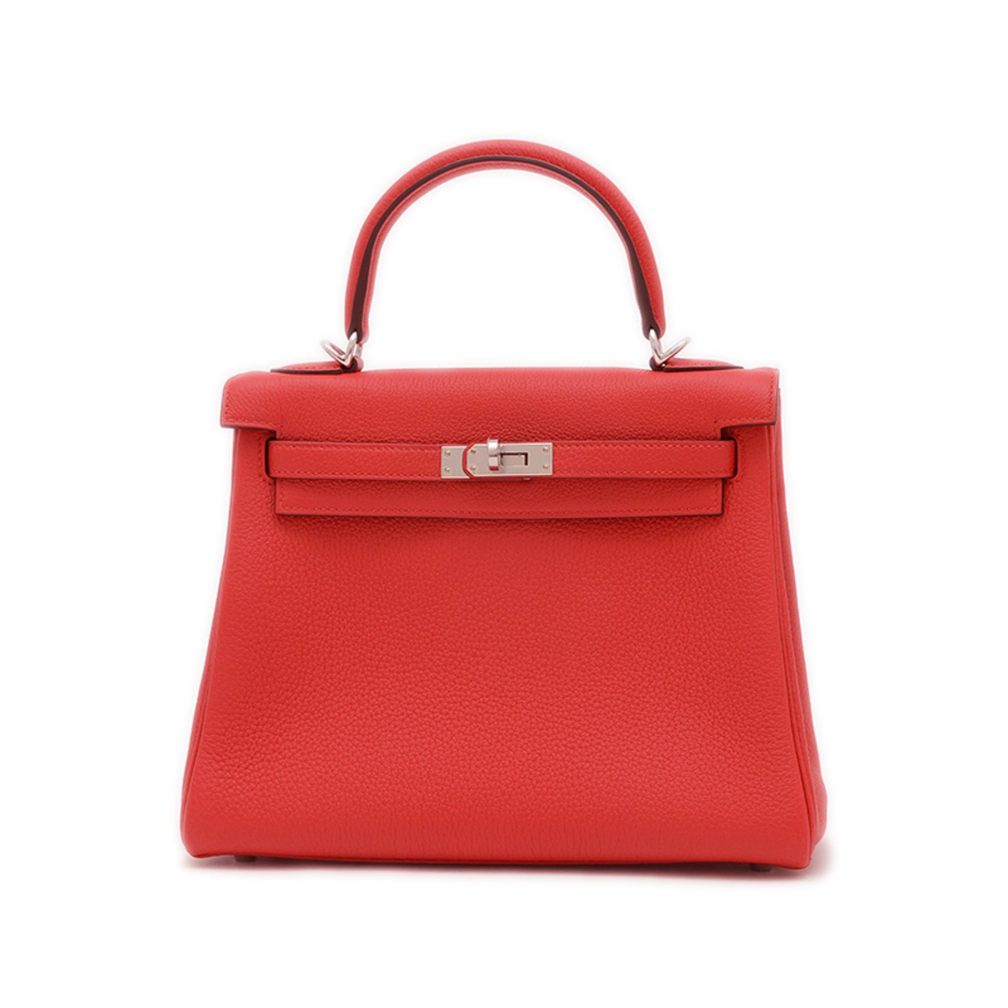 Hermes Kelly 25 Inner Stitching Handbag Togo Rouge Ladue Silver Hardware W Stamp BP