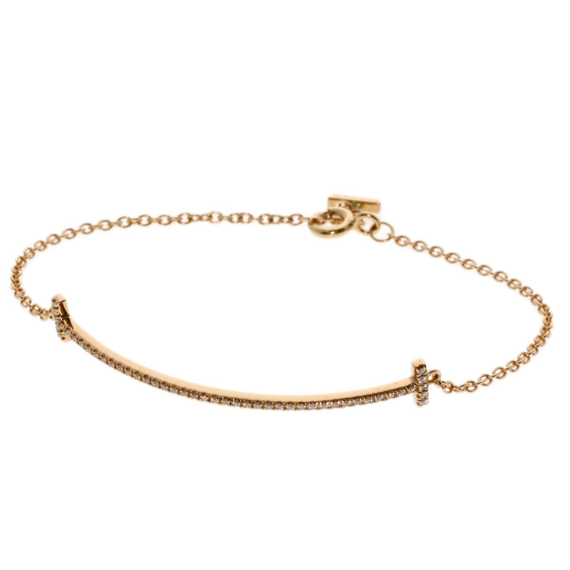 Tiffany T Smile Small Diamond Bracelet K18 Pink Gold Women's