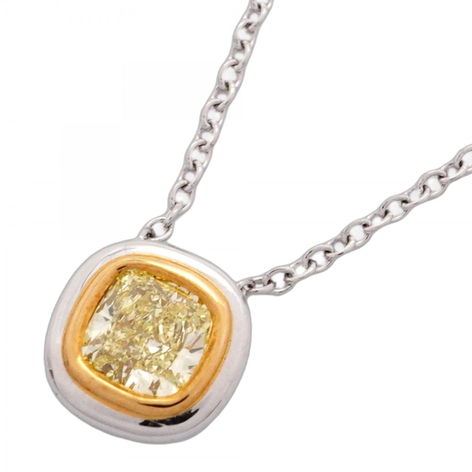Tiffany Bizet Necklace 1PD K18YG Yellow Gold Pt950 Platinum Diamond Women's
