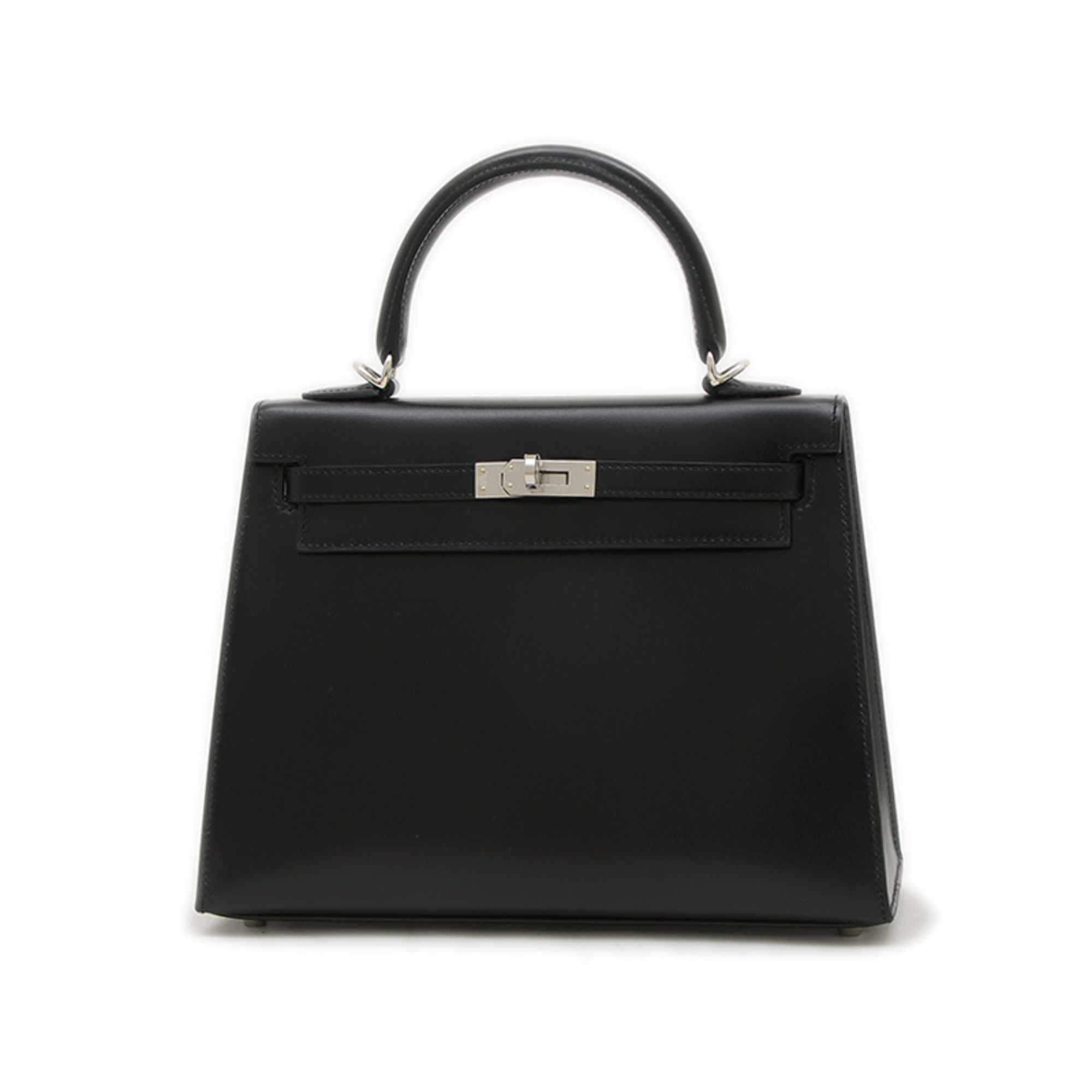 Hermes Kelly 25 Outer Stitched Handbag Box Calf Black Silver Hardware K Stamp BP