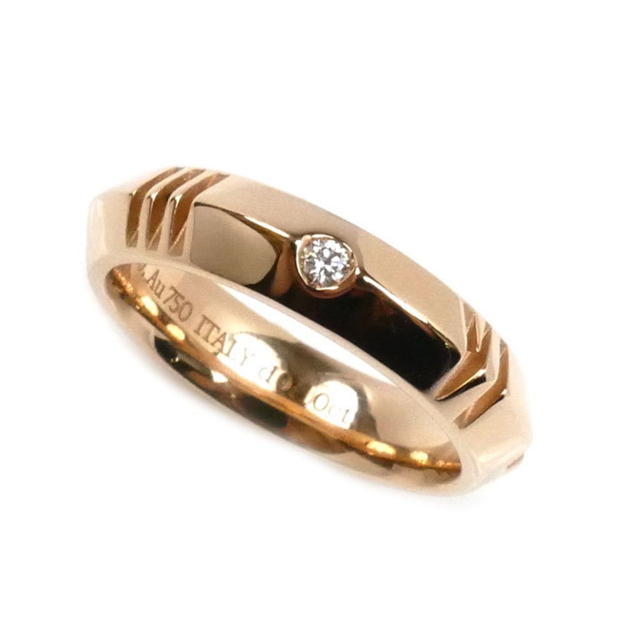 TIFFANY & Co. 18K Pink Gold Atlas X Closed Narrow Ring with 0.10ct Diamond, Size 10.5, 6.4g, Women's