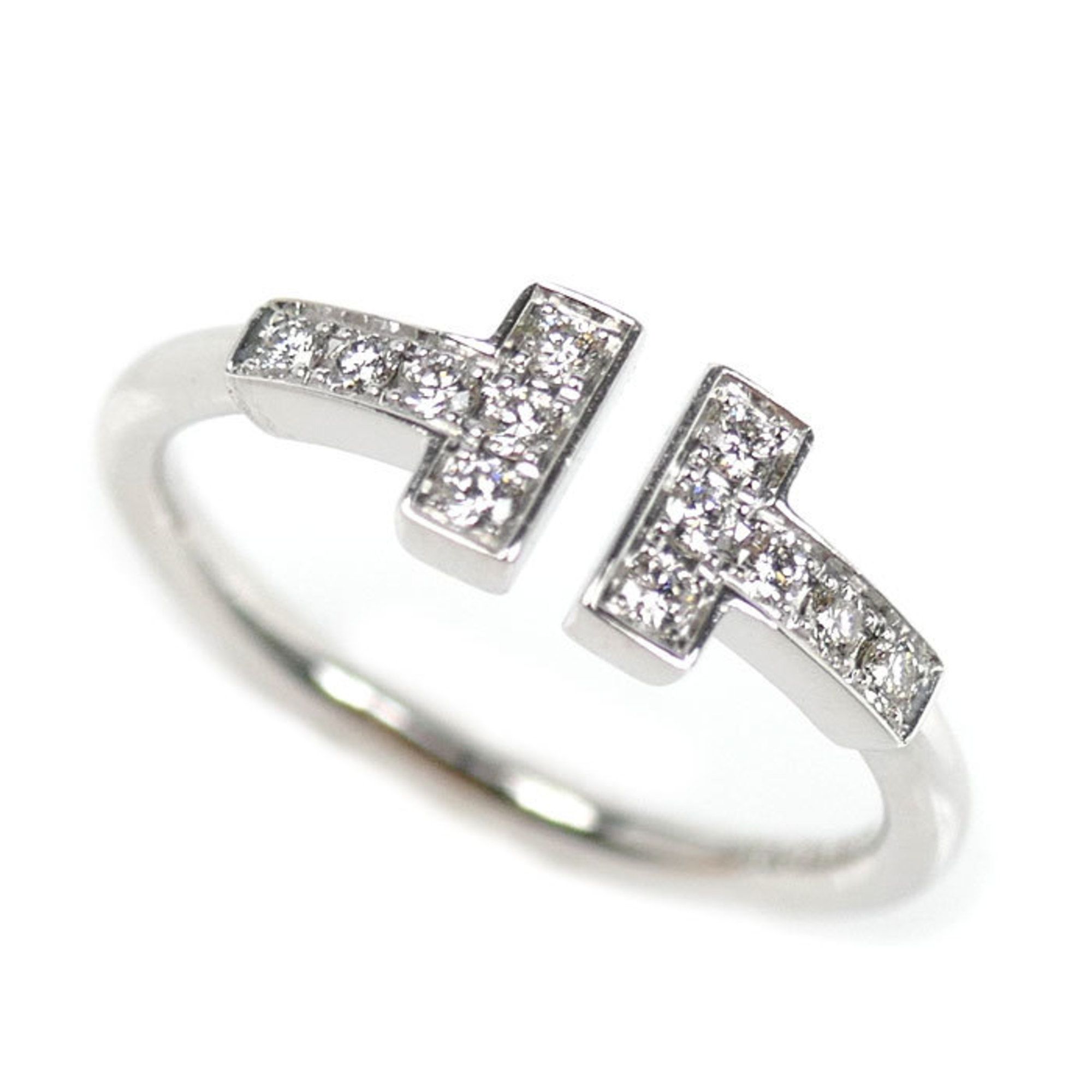 TIFFANY & Co. 18K White Gold T-Wire Ring (60147235) with Diamonds, Size 10, 2.7g, Women's