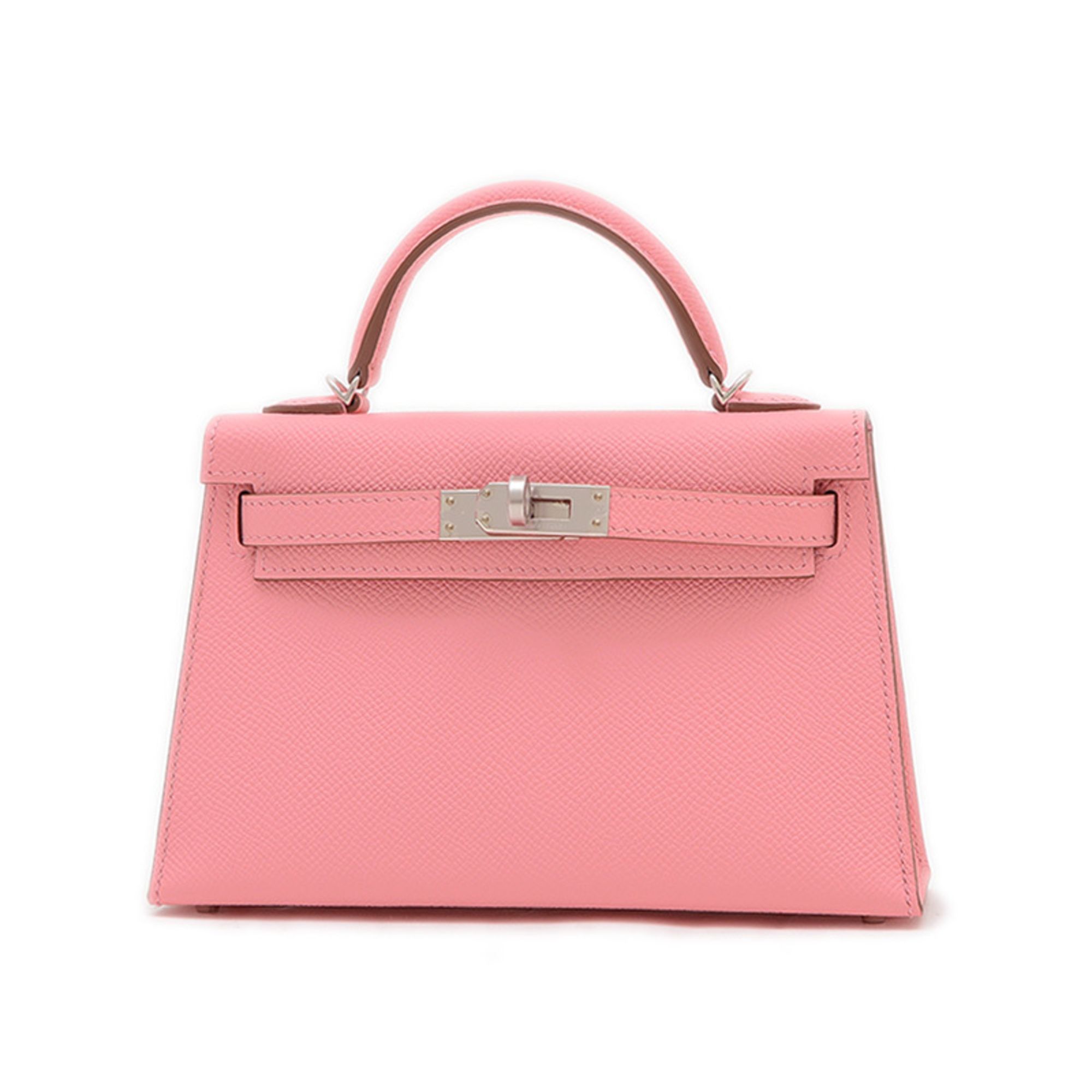 Hermes Hermès Kelly Mini Dou 2 Handbag, Epson Rose Confetti, Silver Hardware, K Stamp, BP