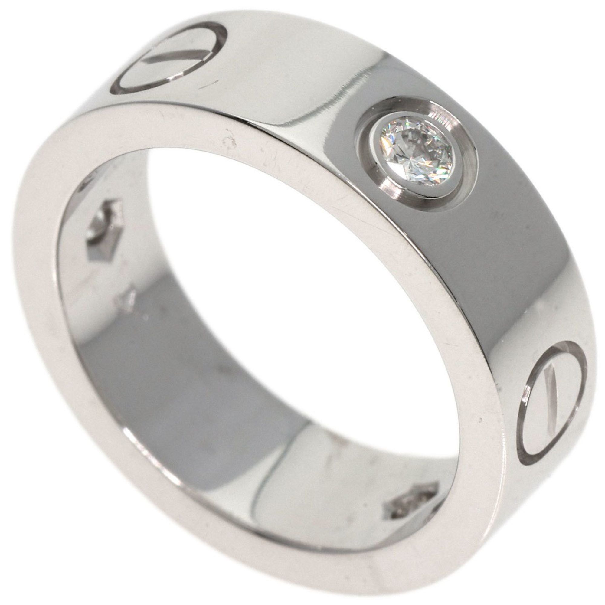 Cartier Love Ring Half Diamond #47 K18 White Gold Women's CARTIER