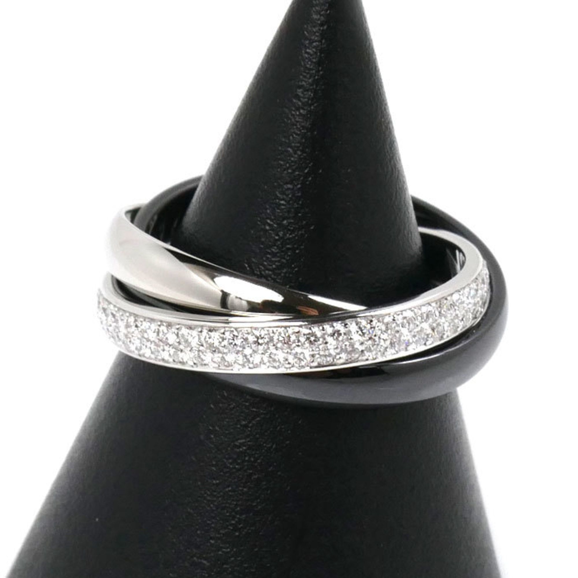 CARTIER Cartier K18WG/Pt950/CE Trinity Pave Diamond Ring, Diamond, Size 11, 51, 5.8g, Women's