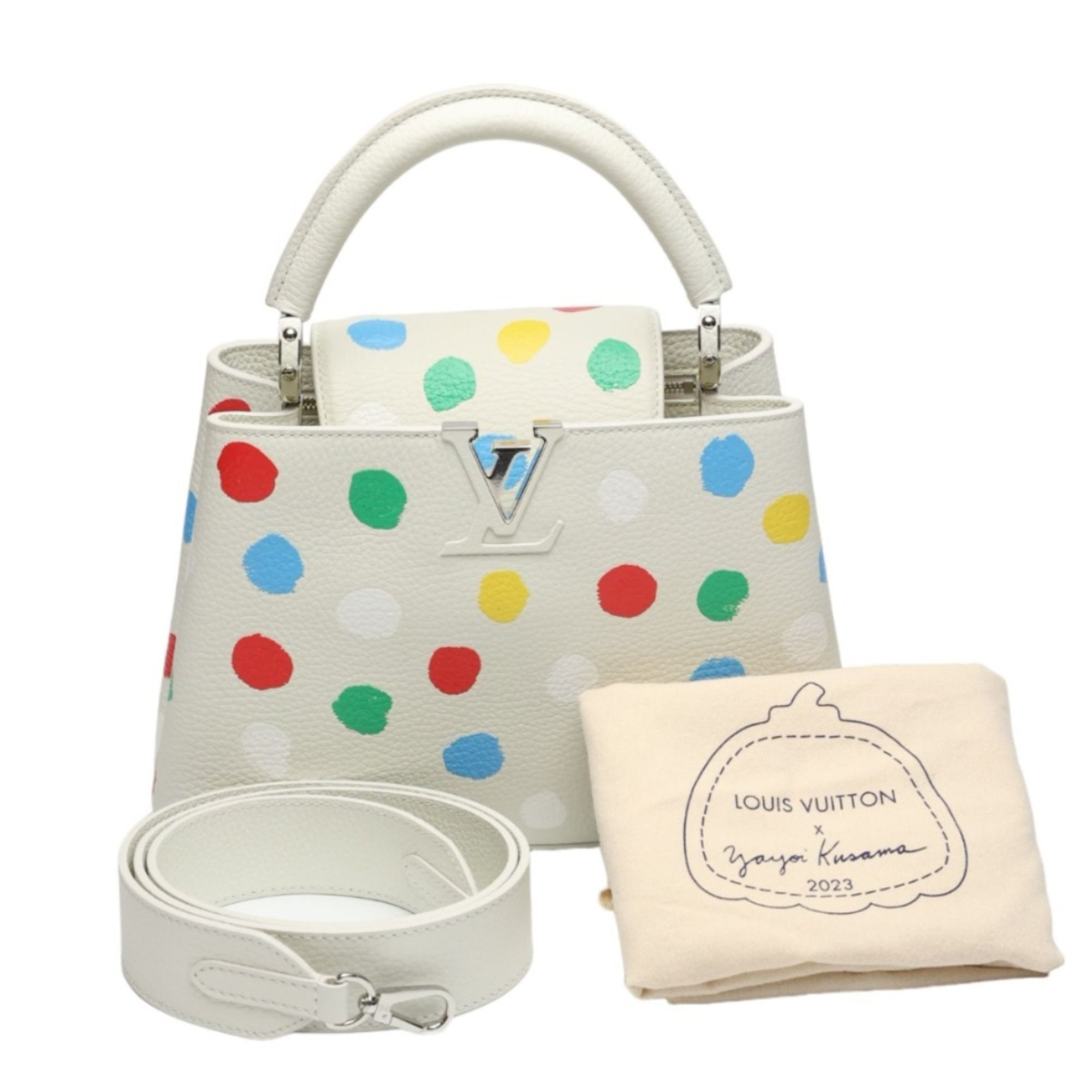 LOUIS VUITTON Shoulder Bag Handbag Painted Dot Capucines BB Yayoi Kusama M21637 White LV