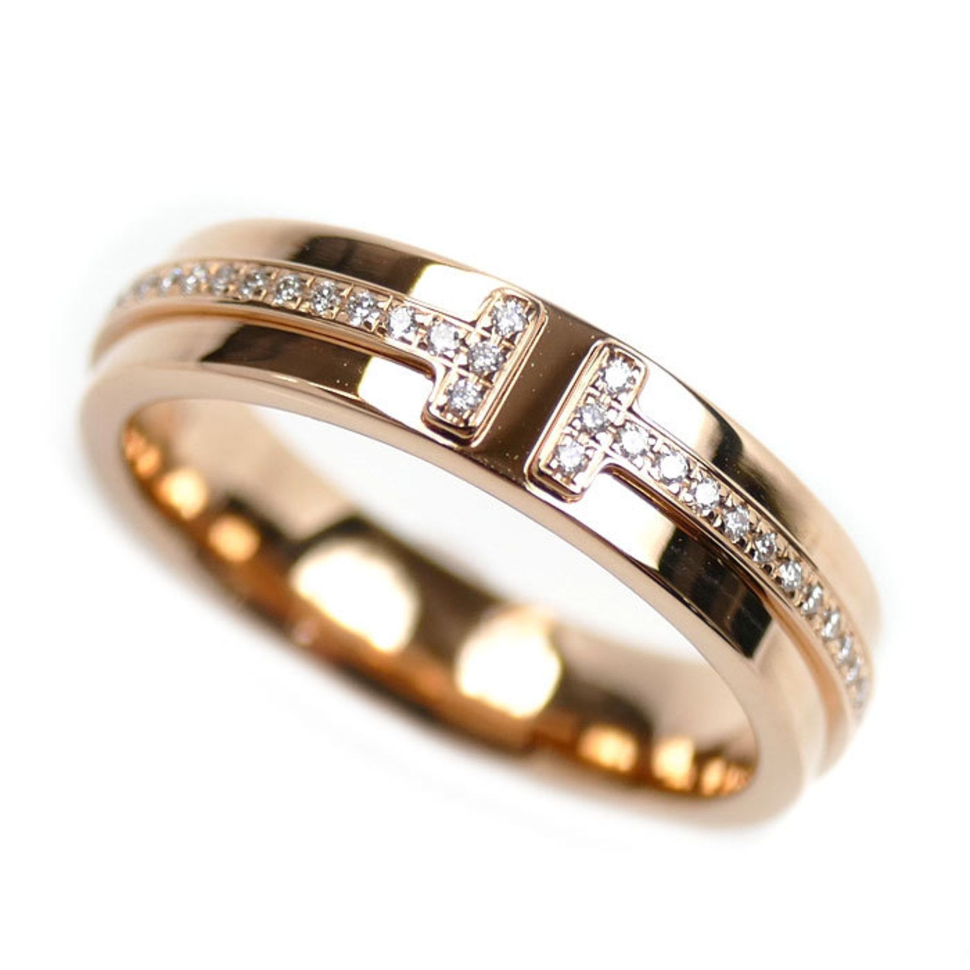 TIFFANY & Co. Tiffany 18K Pink Gold T Two Narrow Diamond Ring 60151411, Size 10, 5.7g, Women's