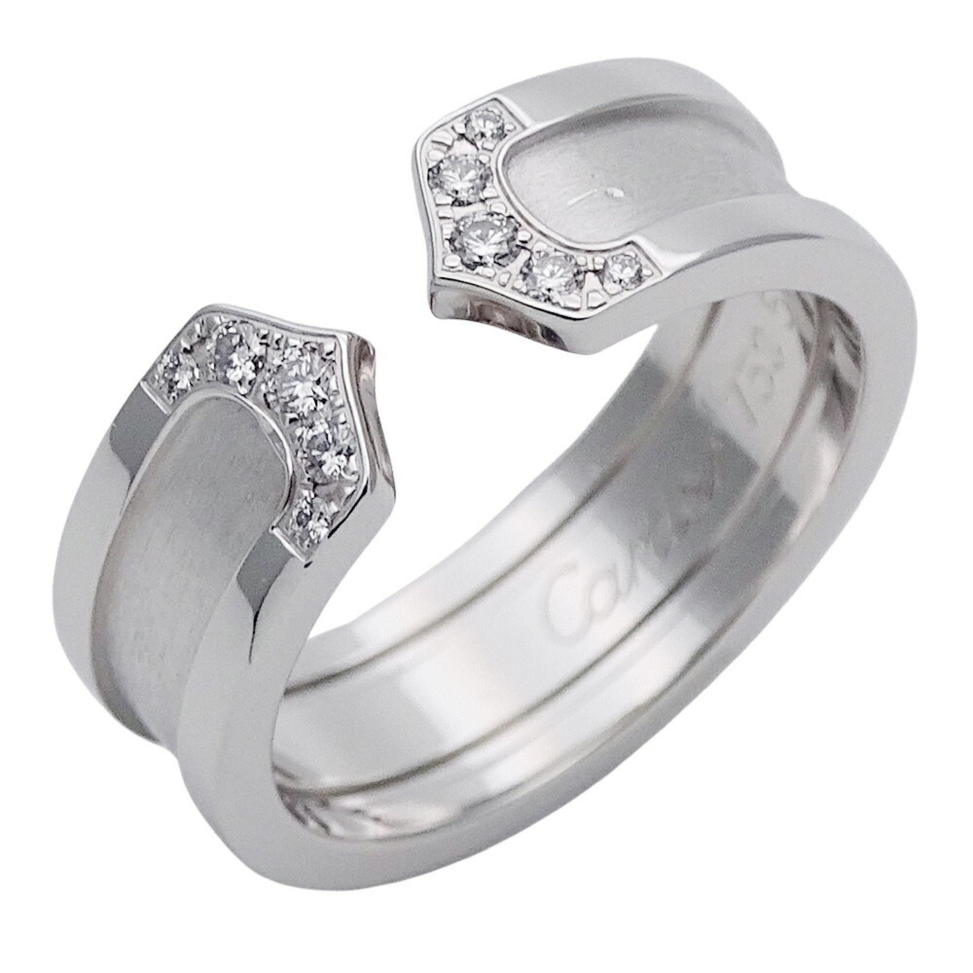 Cartier ring for men and women, 750WG, diamond, C2, white gold, #51, size 11, polished