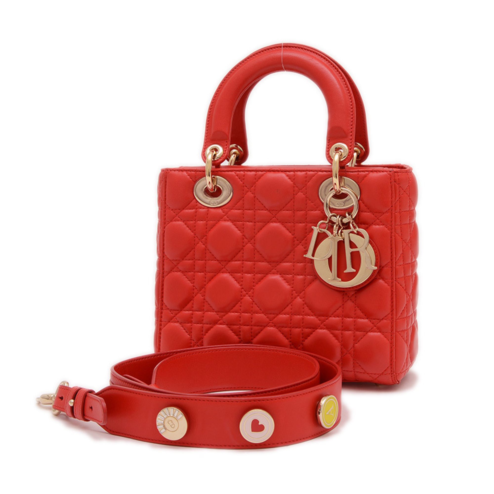 Christian Dior Dior Lady Small MyABC 2WAY Bag Shoulder Lambskin Red BP