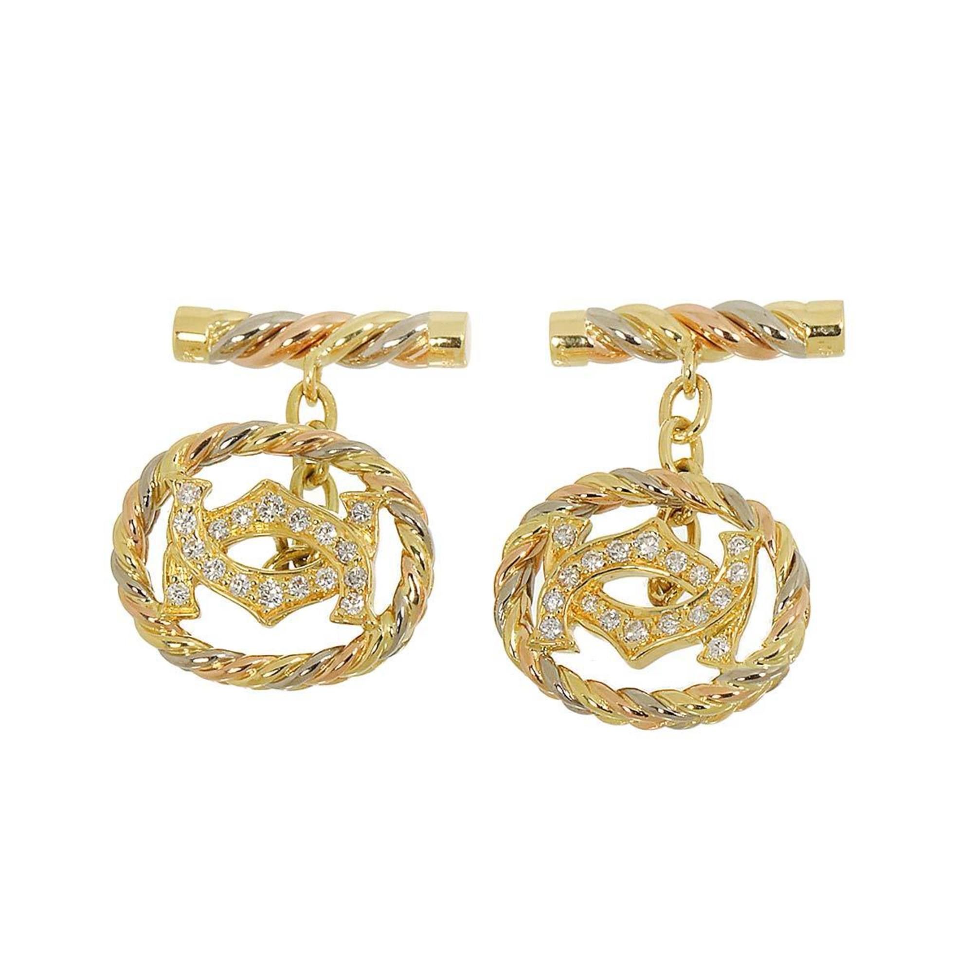 Cartier Double C Diamond Cufflinks in 18K Yellow Gold, White and PG Three-Tone Gold 750 2C