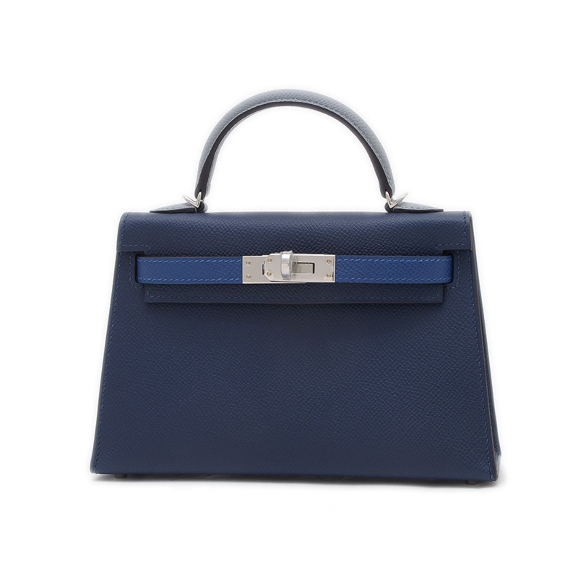 Hermes Hermès Kelly Mini Dou 2 Handbag, Epson Blue Apice, Green Pantan, Tie, K Stamp, BP