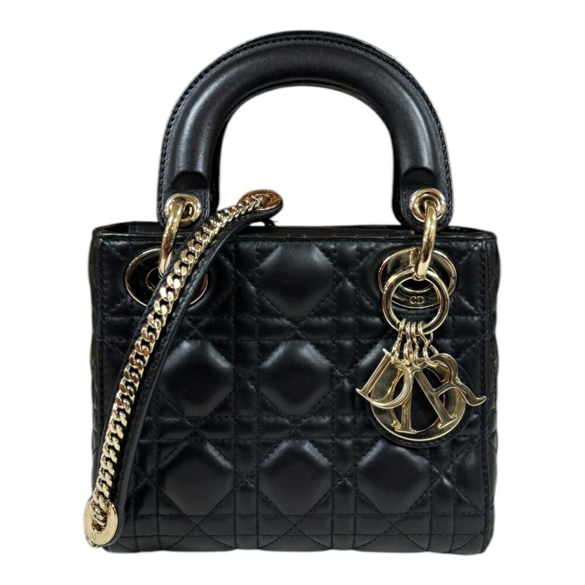 Christian Dior Dior Lady Cannage Shoulder Bag Leather M0505OCAL Black Women's