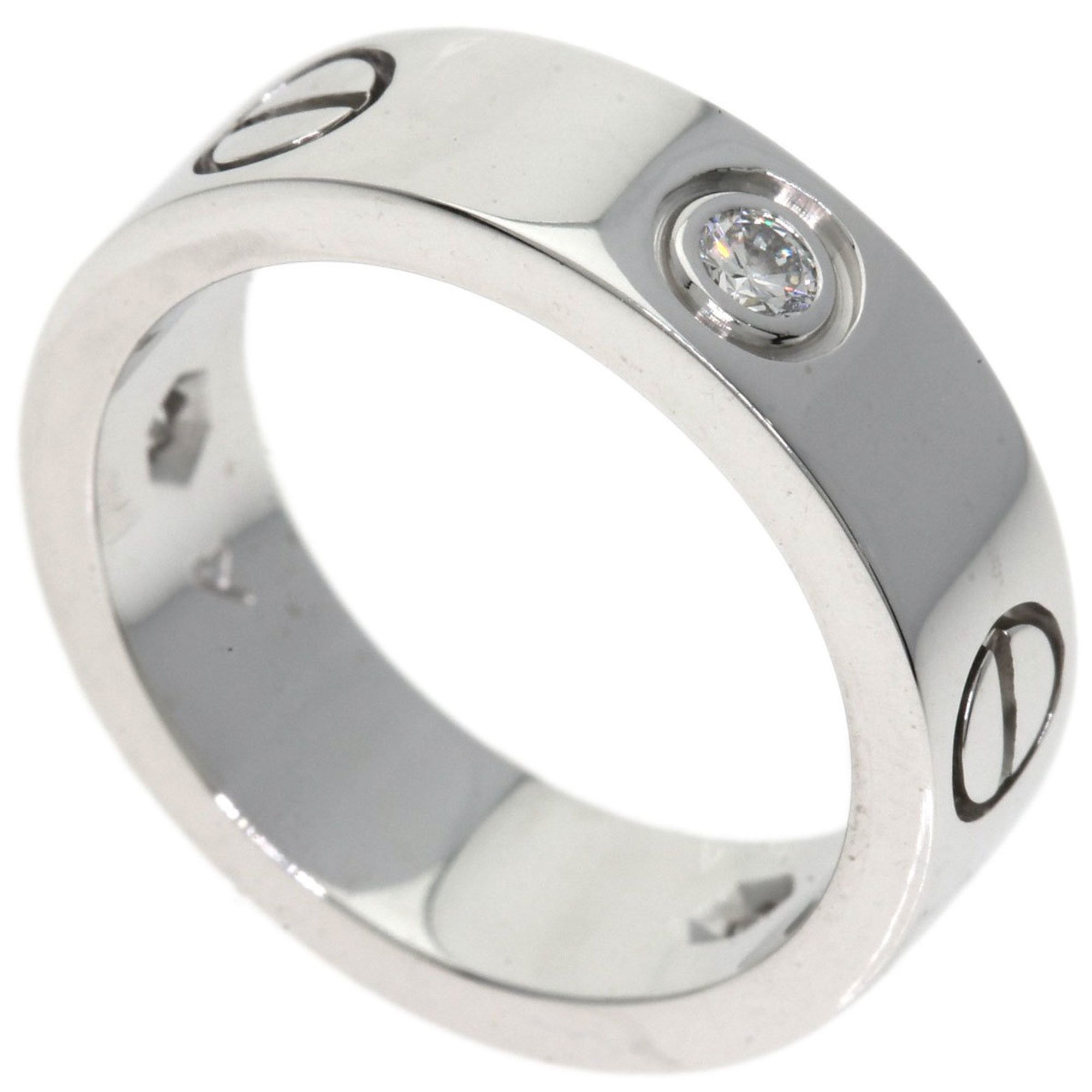 Cartier Love Ring Half Diamond #49 18K White Gold Women's CARTIER