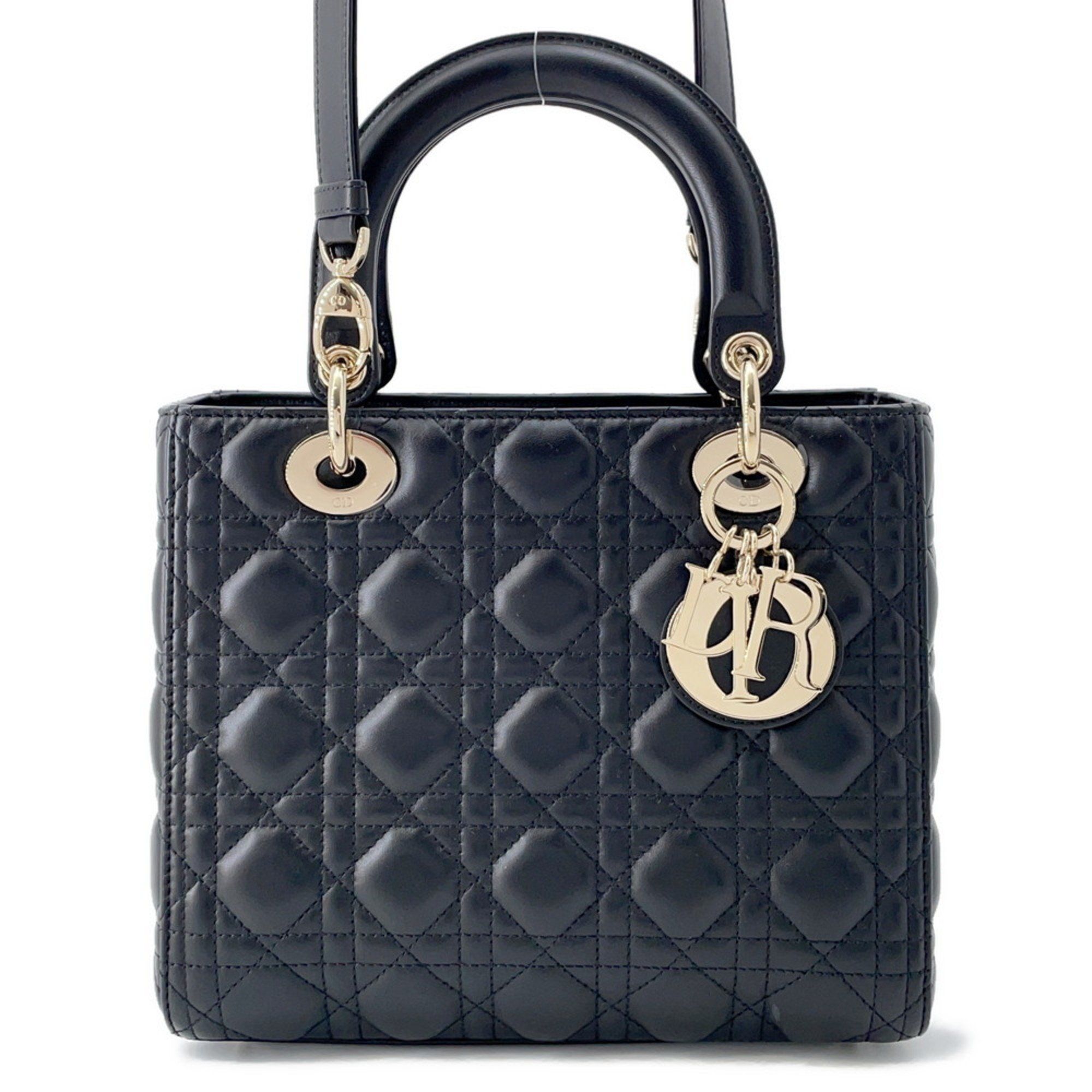 Christian Dior Dior handbag Lady Cannage medium lambskin M0565ONGE 2way shoulder bag black