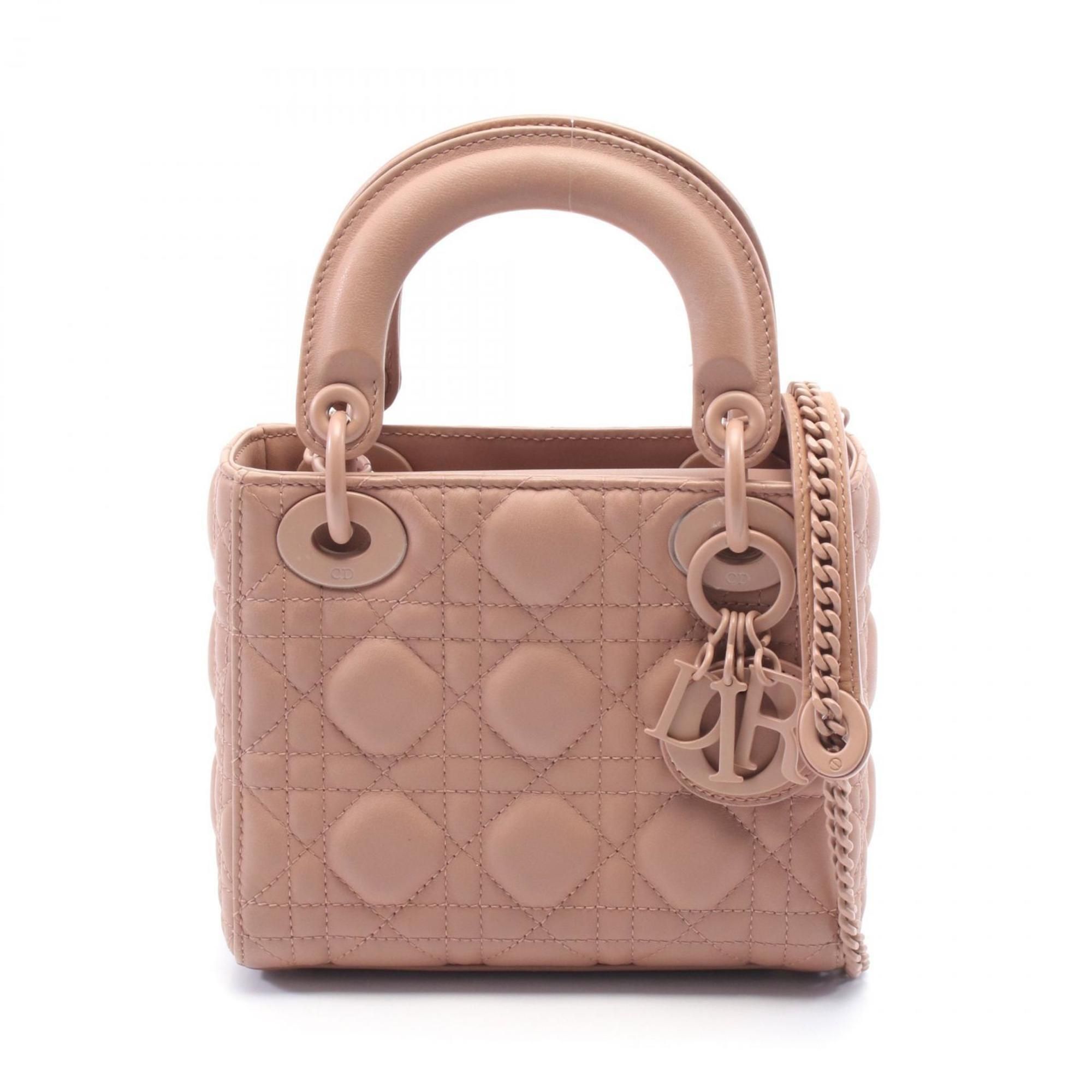 Christian Dior Dior Lady Mini Cannage Handbag Leather Women's Pink M0505