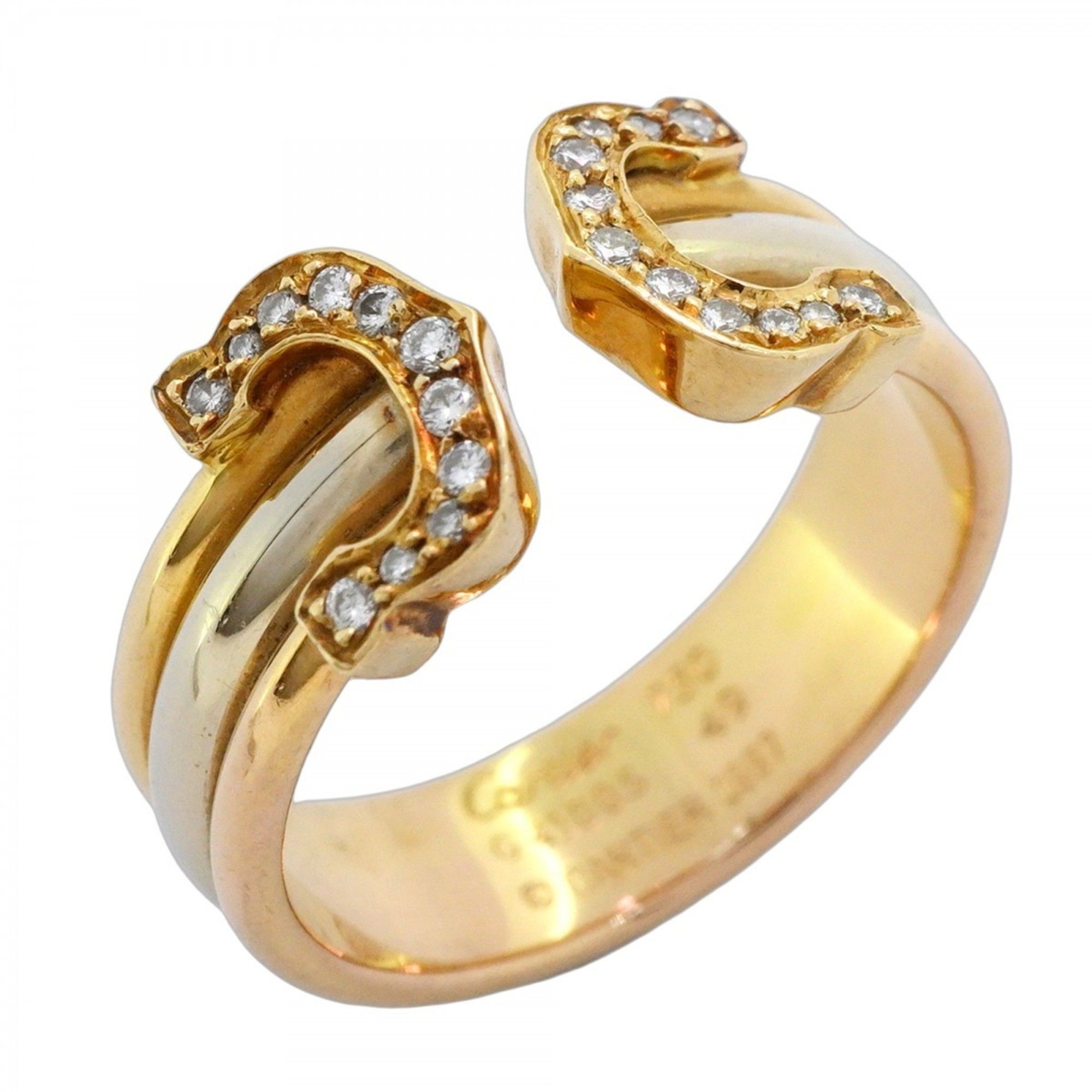 Cartier 2C Ring in 18K Yellow Gold, White Pink and Diamonds, #49, Women's