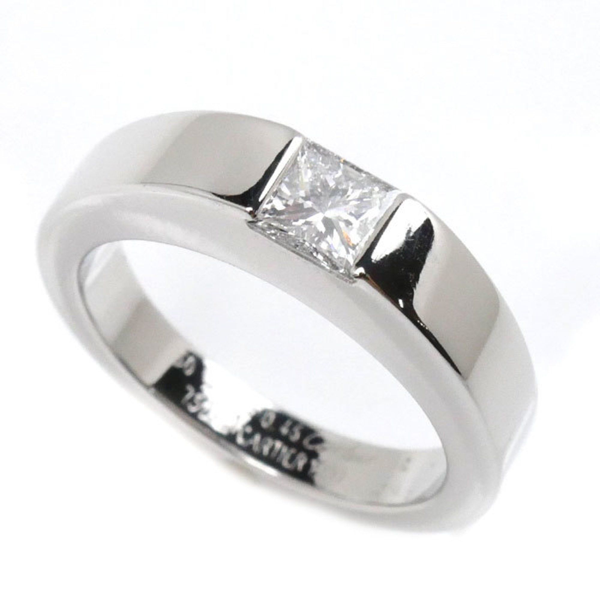 CARTIER K18WG White Gold Tank Ring Diamond 0.45ct Size 9.5 50 8.2g Women's