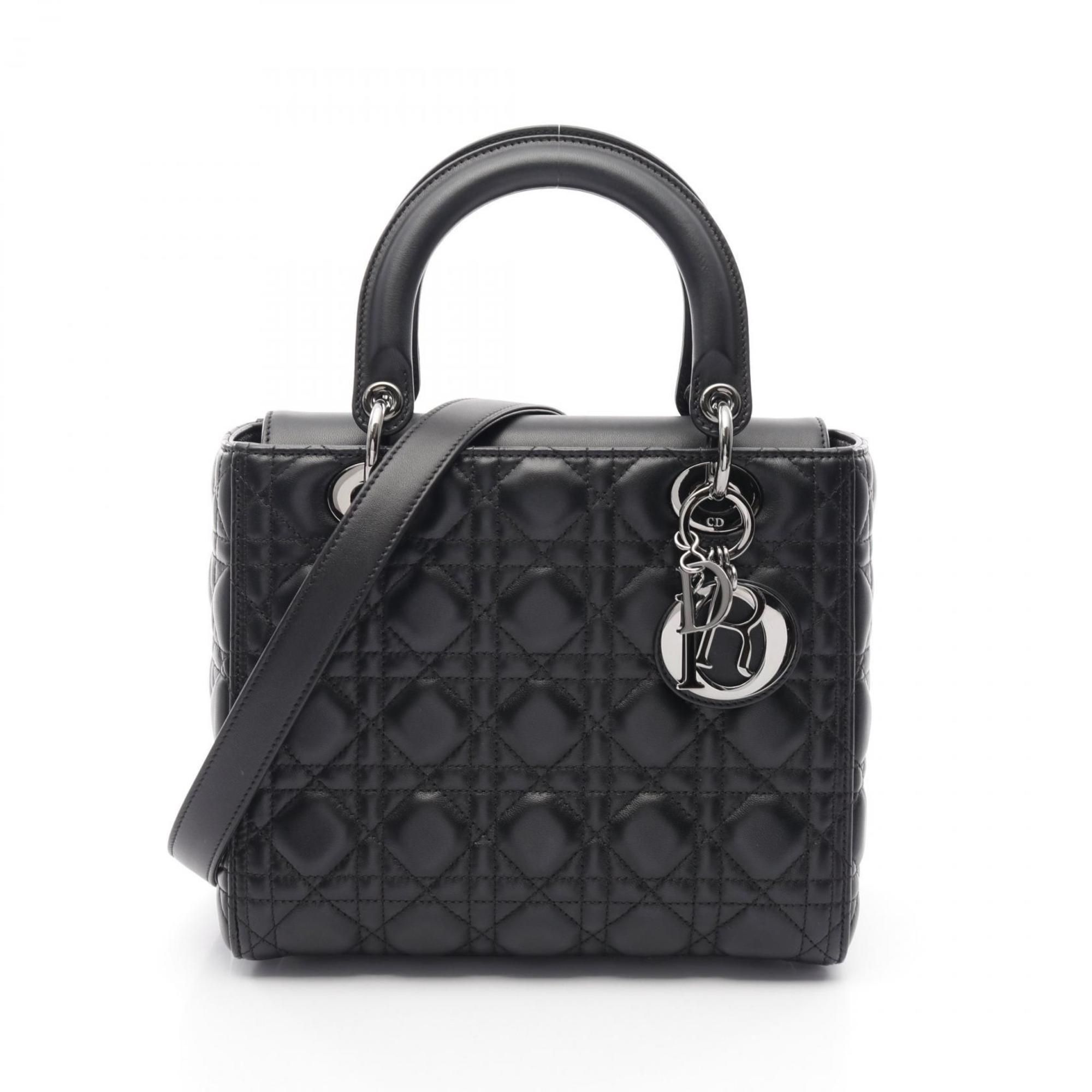 Christian Dior Dior Lady Medium Cannage Handbag in Lambskin Leather, Black, M0565BNGE